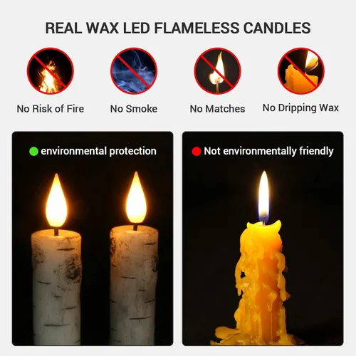 Miniatura 2 de PChero - Velas cónicas sin llama con temporizador remoto, paquete de 3 portavelas de corteza de abedul con cera real que funcionan con pilas, velas