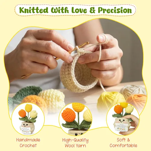 Miniatura 4 de OASSIE Regalos de agradecimiento para mujeres – Mini tulipán positivo de apoyo emocional de ganchillo – Graduación de fin de año, regalos de Sunny