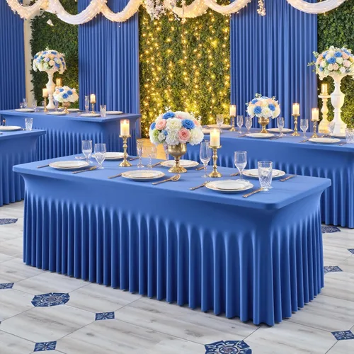 Miniatura 70 de Paquete de 2 manteles de elastano azul bebé de 6 pies con falda de mesa con volantes, manteles ajustables elásticos sin arrugas para mesas