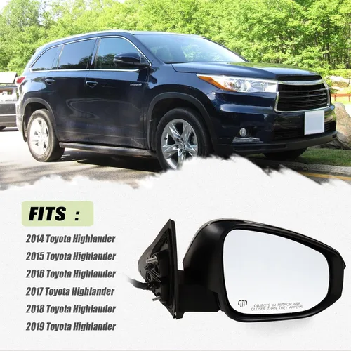 Miniatura 5 de Espejo lateral derecho del pasajero compatible con Toyota Highlander 2014-2019 con vidrio eléctrico, calefaccionado, señal de giro y plegado manual