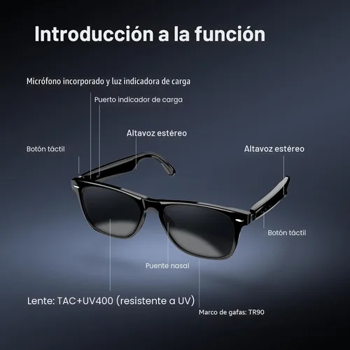 Miniatura 4 de Blackview Lentes inteligentes, lentes de sol polarizados Bluetooth con altavoz, control de voz, protección UV, lente de luz azul