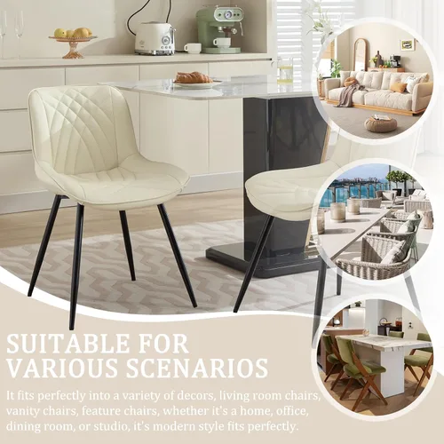 Miniatura 7 de Comfortable Upholstered Dining Chairs Set of 2, PU Leather Kitchen & Dining Room Chair with Backrest and Black Metal Legs, Modern Accent Dining