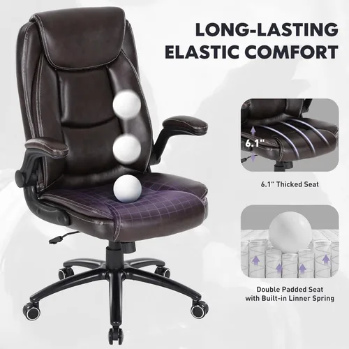 Miniatura 4 de MALOL Juego de 2 sillas de oficina de 300 libras con reposabrazos abatibles y respaldo reclinable, silla de escritorio ejecutiva ergonómica de piel