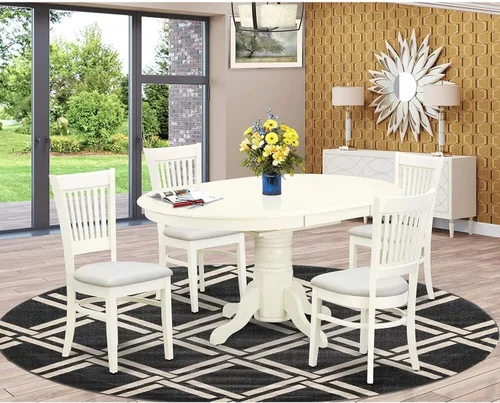 Miniatura 14 de HomeStock El juego de mesa de comedor de 5 piezas incluye una mesa de cocina ovalada con hojas y 4 sillas de comedor Parson de piel sintética