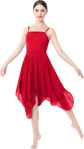 ODASDO Disfraz de danza lírica para mujer, moderno, contemporáneo, de ballet, con tirantes delgados, vestido fluido de gasa