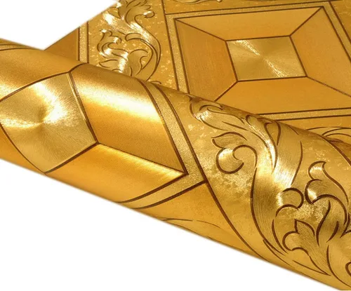 Miniatura 3 de QIHANG Papel tapiz de mosaico de papel tapiz cuadrado de papel tapiz de papel tapiz de hoja de oro, rollo moderno, techo de hotel, papel tapiz