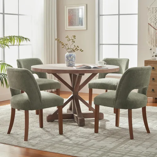 Miniatura 6 de VKNOW Juego de 2 sillas de comedor de madera, silla de comedor tapizada en tela moderna, silla de cocina, silla de cena de granja para cocina y Verde