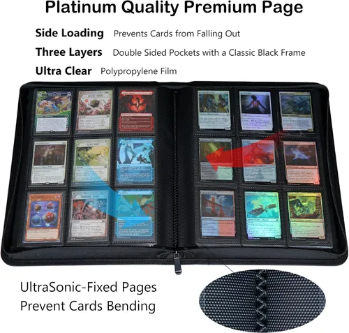 Miniatura 3 de Premium - Carpeta de 9 bolsillos para tarjetas - Capacidad para 828 cartas coleccionables, álbum de colección de tarjetas sin anillas de carga