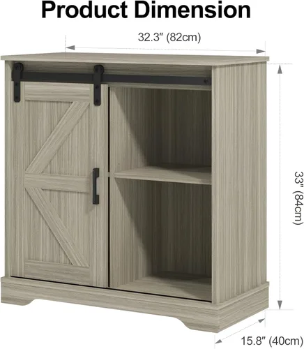 Miniatura 2 de Panana - Armario de almacenamiento para aparador con puerta corrediza de granero, gabinete de barra de café, estilo granja para cocina (roble)