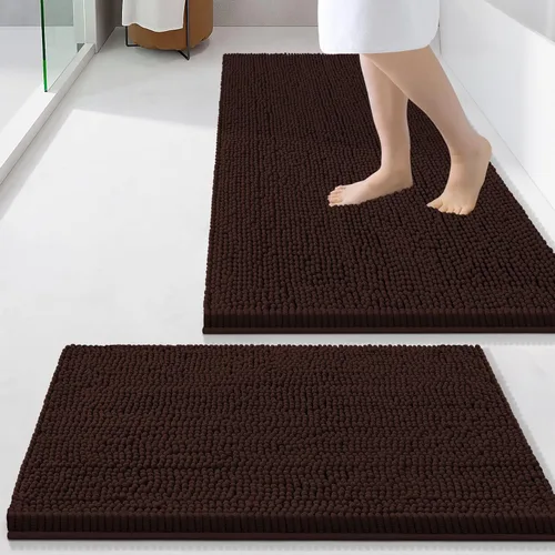 Miniatura 102 de Smiry Juego de 2 alfombras de baño, felpilla suave y absorbente, lavable a máquina, antideslizantes, para bañera, ducha y suelo
