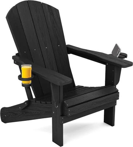 Miniatura 37 de SERWALL Silla Adirondack con portavasos – Juego de 2 sillas Adirondack compuestas para exteriores de polietileno de alta densidad para todo