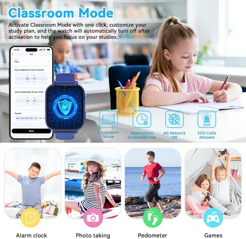 Miniatura 4 de Reloj inteligente 4G para niños, reloj inteligente para niños y niñas de 4 a 12 años con llamadas, SOS, controles parentales, juegos, cámara
