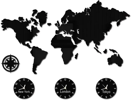 Miniatura 6 de The Geeky Days Reloj de pared grande con mapa del mundo, zona horaria personalizada, funciona con pilas, silencioso, sin tictac, decoración de pared
