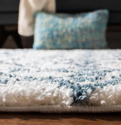 Miniatura 3 de SAFAVIEH Berber Fringe Shag Collection - Alfombra decorativa de 2 pies 2 pulgadas x 4 pies, color crema y azul, diseño, no desprende pelusa