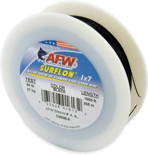 Miniatura 45 de Alambre de pesca americano Surflon recubierto de nailon 1x7 de acero inoxidable, línea líder de pesca para agua salada, prueba de 10 libras - prueba