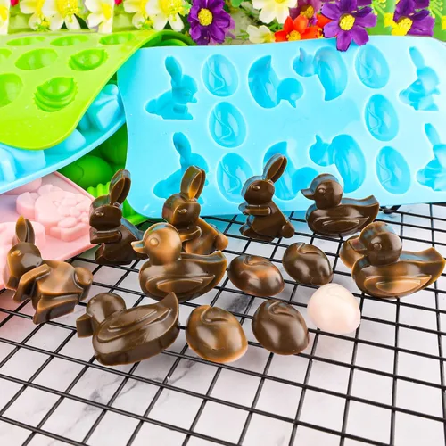 Miniatura 5 de Molde de silicona para huevos de Pascua para chocolate, 5 paquetes de molde en forma de huevo para hornear para fiesta de Pascua, bombas