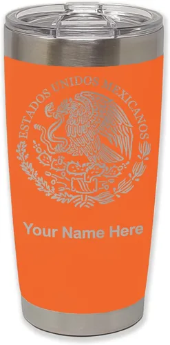 Miniatura 27 de LaserGram Vaso aislado al vacío de 20 onzas, bandera de México, grabado personalizado incluido (gris)