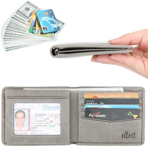 Miniatura 23 de HIMI - Cartera elegante de cuero auténtico para hombre, con bloqueo de interferencia de radiofrecuencia (RFID), con 2 ventanas para identificación
