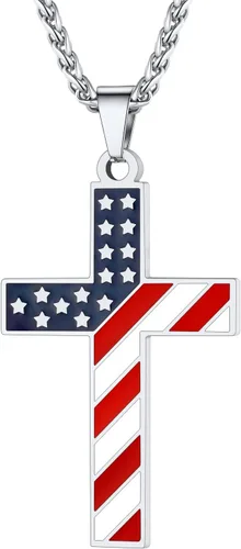 U7 Collar de bandera estadounidense, colgante de águila de Estados Unidos, colgante de cruz de bandera estadounidense, joyería patriótica