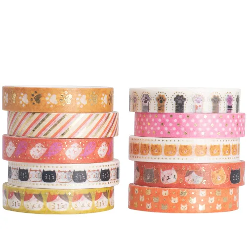 Miniatura 2 de YUBBAEX Juego de 10 rollos de cinta washi brillante, 8mm de ancho, de lámina dorada decorativa para manualidades, álbumes de recortes, planificador