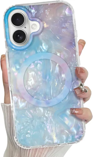 Miniatura 32 de Bonoma Funda magnética para iPhone 13 【Soporte para Magsafe】Protector de cámara de lujo de cristal fluorescente iridiscente con láser brillante + 2