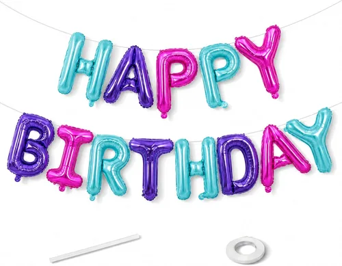 Miniatura 30 de Cartel plateado de feliz cumpleaños – Globos de letras de papel de aluminio de Mylar de 16 pulgadas con cinta, globos autoinflables para mujeres