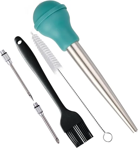 Miniatura 11 de Baster - Baster de pavo de acero inoxidable 18/8, juego de inyector de carne con jeringa con 2 agujas y 2 cepillos de limpieza para untar, para Azul