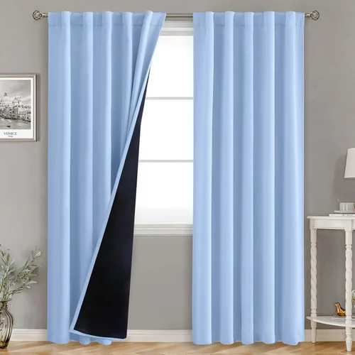 Miniatura 180 de BGment Cortinas 100% opacas beige de 63 pulgadas de largo con forro aislante térmico, bolsillo para varilla y lengüeta trasera de doble capa