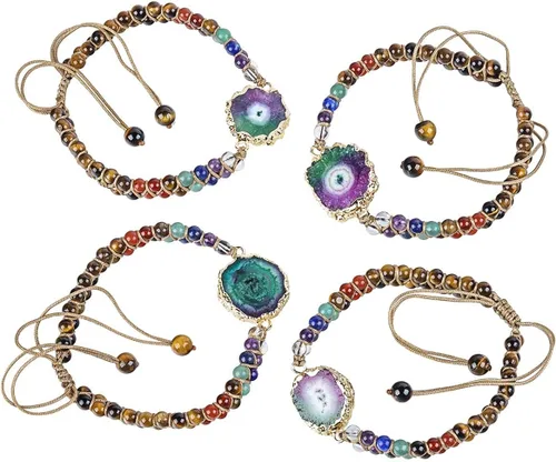 Miniatura 3 de SUNYIK Pulsera de 7 cuentas de chakras para mujer, pulsera ajustable trenzada hecha a mano con cristal curativo de flores de sol