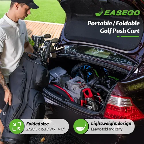 Miniatura 2 de EASEGO Golf Push Cart 3 Wheel : Golf Bag Cart Foldable with Phone Holder/Cup/Umbrella Holder Compact Golf Pull Carts Quick Fold Golf Caddy Push