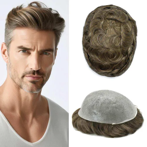 Miniatura 80 de Hombres Toupee Hair Thin Skin Men Human Hair Piece Men Toupee Cabello humano V-loop de aspecto natural Toupee Hombres Hairpiece Men Hair System