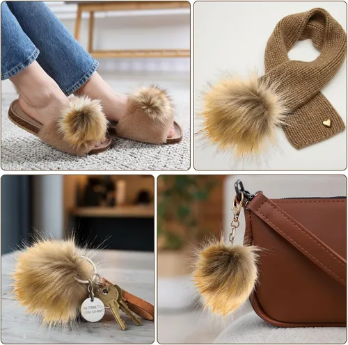 Miniatura 4 de Boao 8 pompones de piel sintética para sombreros con botón de presión extraíble, bolas de pompón esponjosas, sombreros de punto, accesorios de ropa