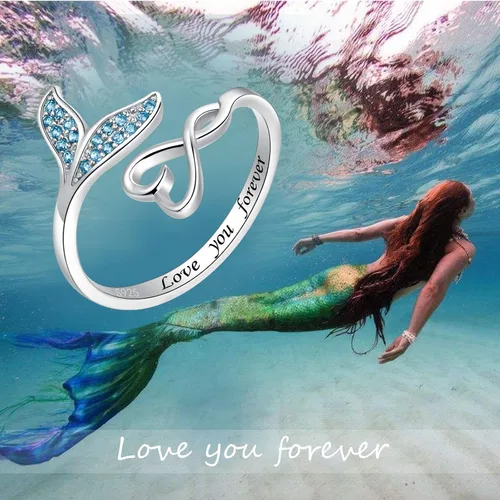 Miniatura 7 de zaxsj S925 Sterling Silver Mermaid Jewelry for Women - Mermaid Tail Love You Forever Blue Sea Wave Marine Jewelry Set for Girls Ocean Lovers