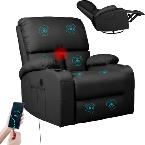 Miniatura 9 de LEVELEVE Silla reclinable mecedora, silla reclinable de masaje con masaje por vibración y calor, sillas reclinables giratorias de 360°, sala