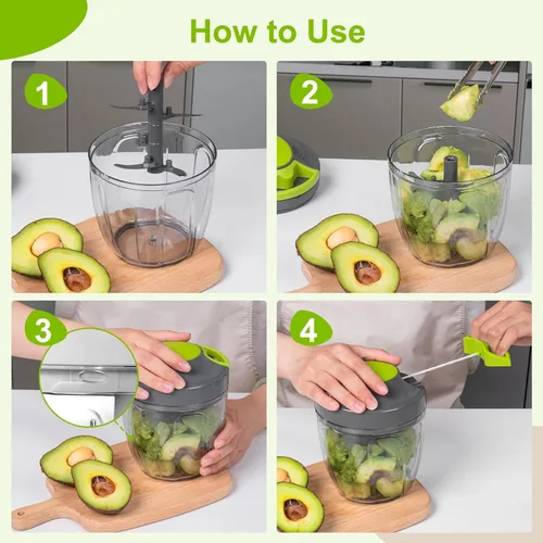 Miniatura 2 de Procesador manual de alimentos, picadora de verdura portátil a cuerda, para picar ajo, cebolla, jengibre, frutas, frutos secos, hierbas, etc., 900
