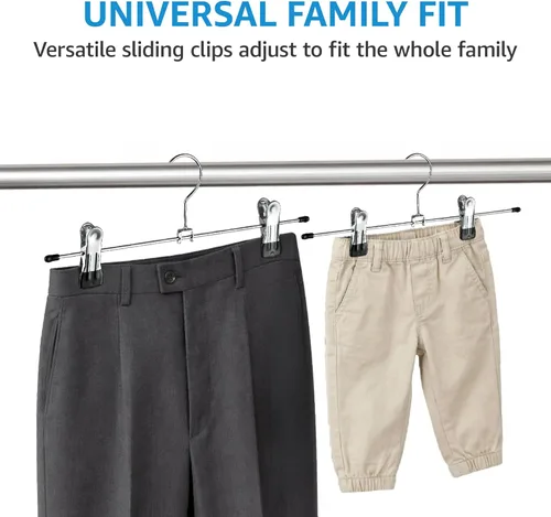 Miniatura 5 de Zober Perchas de metal para faldas – Paquete de 10 perchas para pantalones con clips – Perchas apilables para ahorrar espacio – Clip ajustable