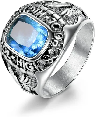 MASOP Los hombres de la escuela secundaria azul cielo anillos joyería de acero inoxidable tono plata tamaño 8-15