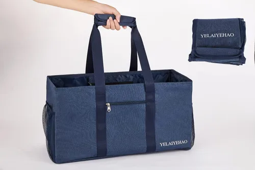 Miniatura 9 de YELAIYEHAO 2 bolsas de mano grandes para uso general, bolsa de asas plegable plegable Azul oscuro