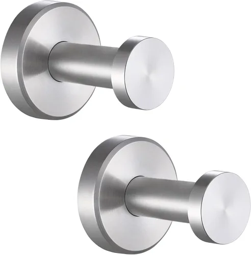 APLusee Ganchos para toallas de baño de níquel cepillado, ganchos de acero inoxidable 304, paquete de 2 ganchos de toallas resistentes para baño,