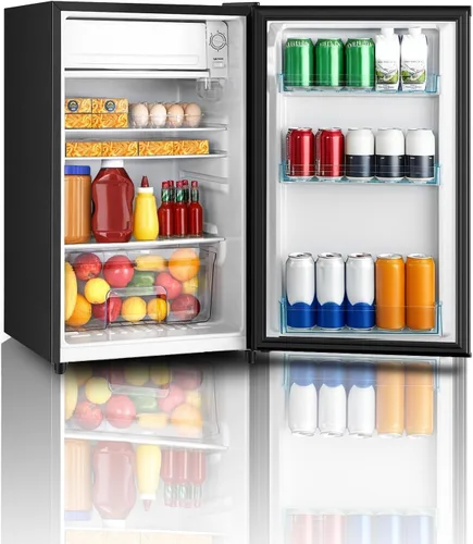 HAILANG - Refrigerador mini de 4.4 pies cúbicos con congelador, refrigerador mini de una puerta, 5 configuraciones de temperatura ajustable, Negro