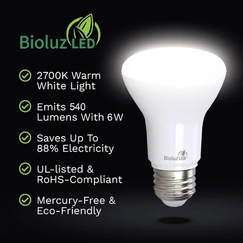 Miniatura 2 de Bioluz LED Bombillas LED BR20, paquete de 10 unidades, 6 W = 50 W, bombilla blanca cálida de 2700 K, 540 lúmenes, 90 CRI, bombillas LED regulables