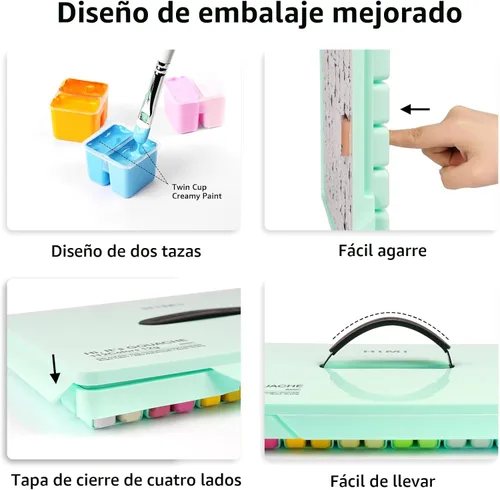 Miniatura 5 de HIMI - Juego de pintura Gouache, 112 colores x 0.42 oz, diseño de taza de gelatina doble con funda portátil, no tóxica, pintura profesional opaca