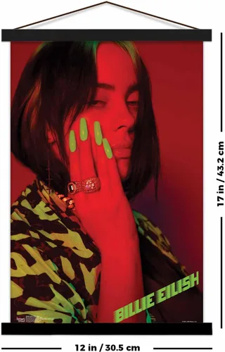 Miniatura 2 de Scorpio Posters Billie Eilish - Rojo - Licencia oficial - Mini póster - 11 x 17 pulgadas - con soporte para póster de madera negra