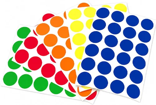 Juego de calcomanías circulares de 3/4" para codificar con color, de colores primarios varios (5 colores), adhesivo permanente, paquete de 1200