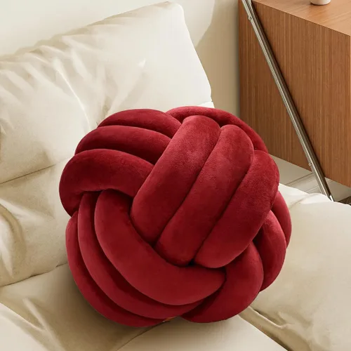 Miniatura 9 de Almohada Bola de Nudo Gris, Almohada Decorativa Hecha a Mano, Cojín Redondo Suave Anudado para Sofá y Dormitorio, Linda Decoración del Hogar