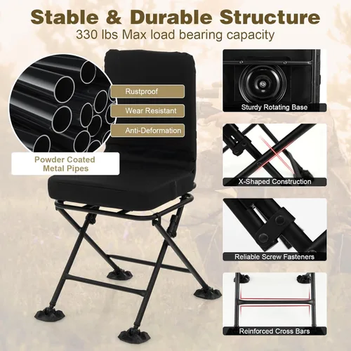 Miniatura 4 de S AFSTAR Safstar - Silla plegable de caza, persiana giratoria de 360 grados con cojín acolchado y capacidad de carga de 330 libras, asiento de Negro