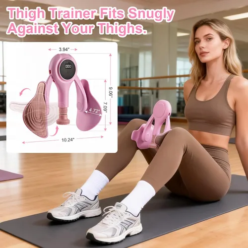 Miniatura 5 de Entrenador de muslos para mujer, 0-70 libras, resistencia ajustable, ejercitador interior de muslo con pantalla LED, dispositivos de reparación Rosa