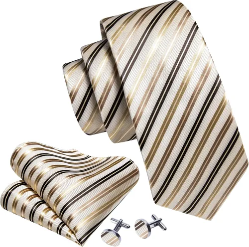 Miniatura 58 de Barry.Wang Juego de corbatas para hombre, corbata de seda a rayas, tejido a cuadros, gemelos formales, negocios, boda