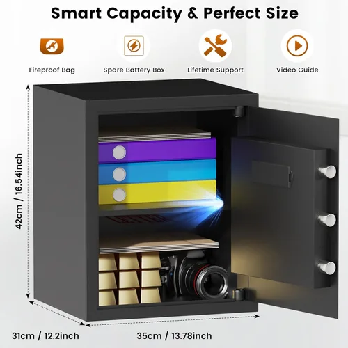 Miniatura 4 de Caja de seguridad de 16.54 pulgadas de alto, caja de seguridad para el hogar de 2.5 pies cúbicos con bolsa impermeable e ignífuga, caja de seguridad