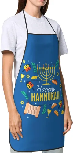Miniatura 3 de Wishing Happy Hanukkah Delantales de cocina para chef, impermeable, ajustable, divertido delantal para barbacoa con bolsillos para hombres y mujeres